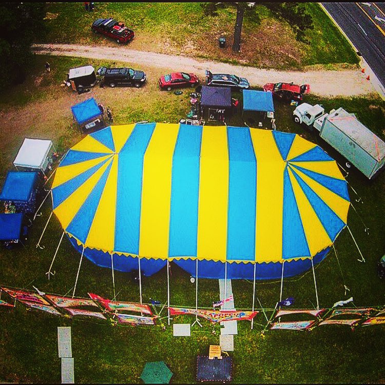 Circus Tent, AerialView, Blue and Yellow