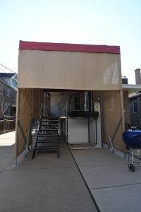 Back view of custom cover created to protect an ADA accessible ramp and elevator system on a home in Chicago.
